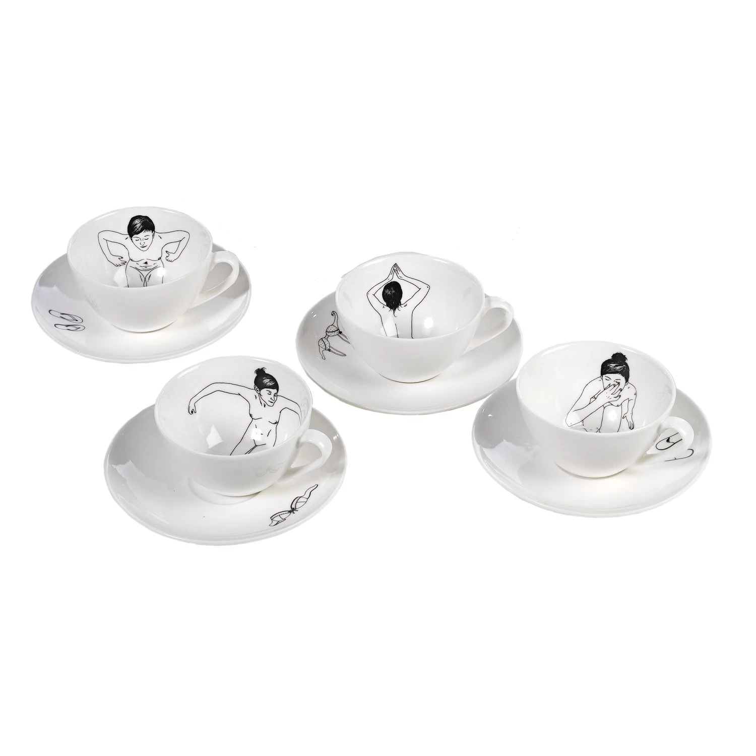 Polspotten Undressed Tesett 4-pk -  Kaffekopper Porselen Hvit - 230-400-178