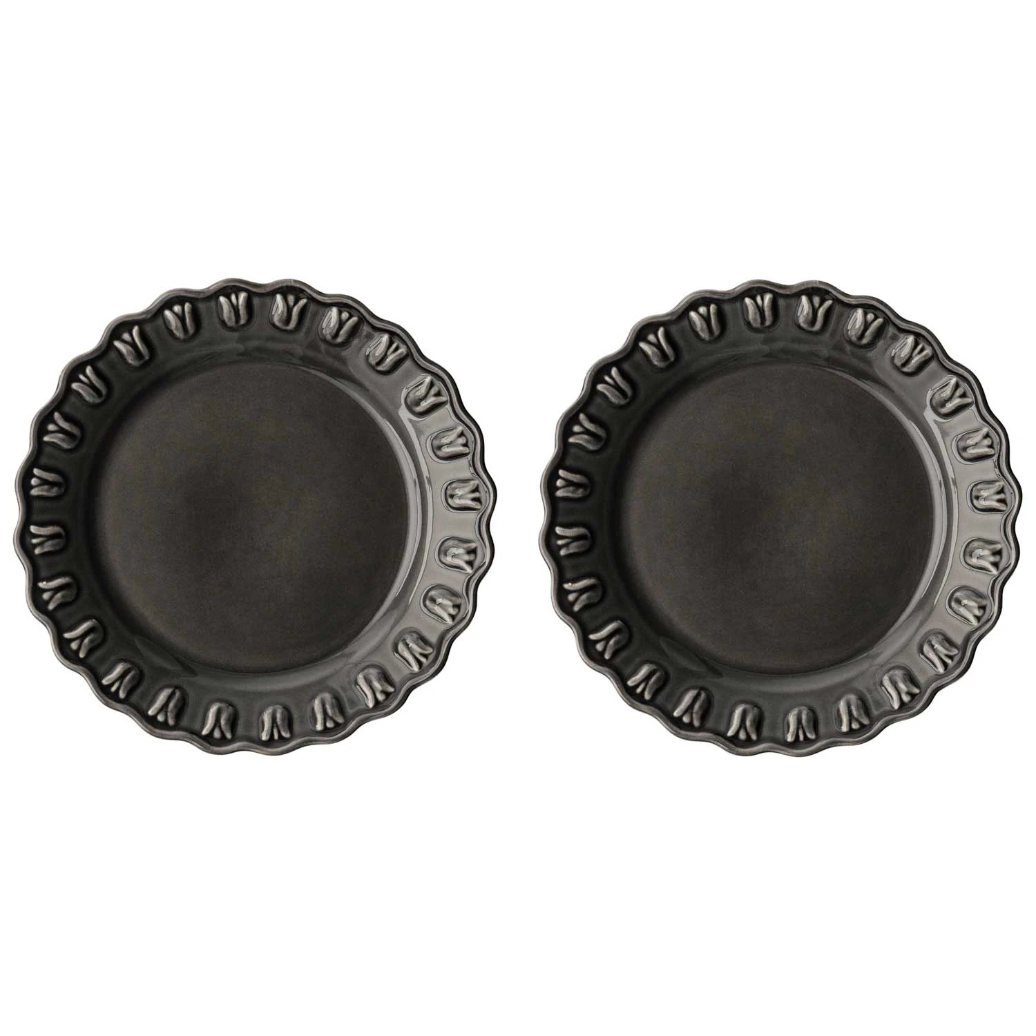 Potteryjo Tulipa Sidetallerken 20 Cm 2-pk  -  Asjetter Stengods Almost Black - 025502-V2440