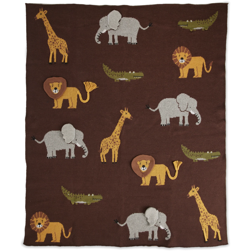 Babyteppe Strikket Med Dyr & 3D-detaljer, Chocolate