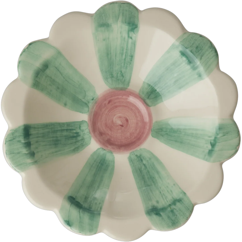 Flower Dipskål Med Håndmalte Striper, Soft Green