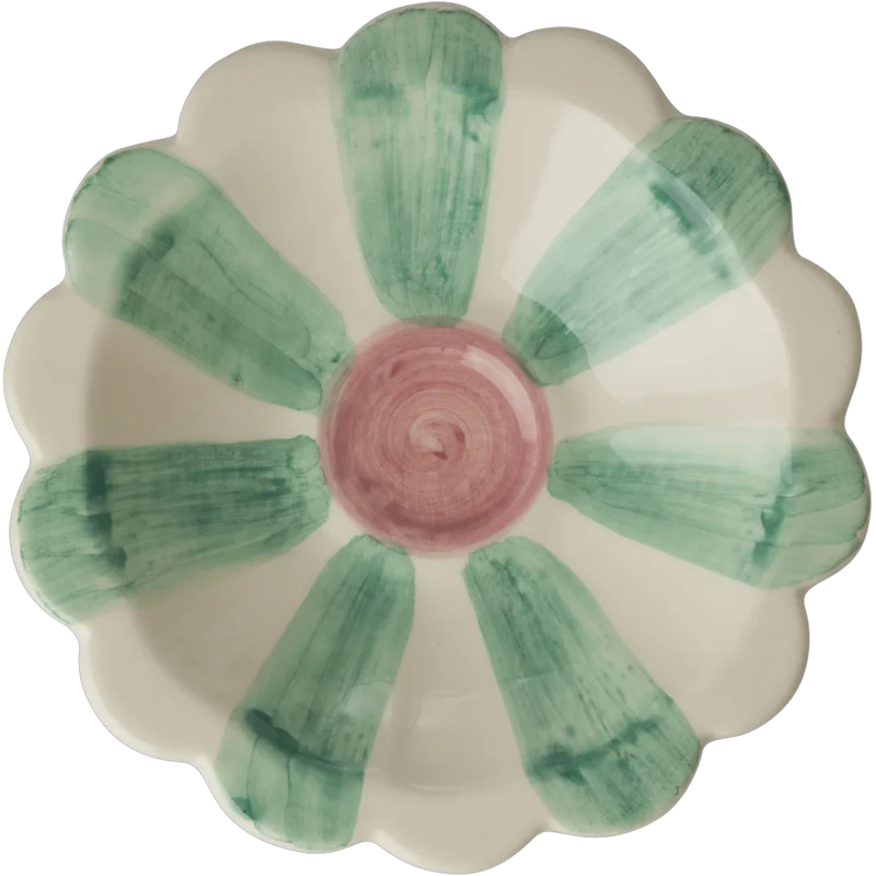 Flower Dipskål Med Håndmalte Striper, Soft Green