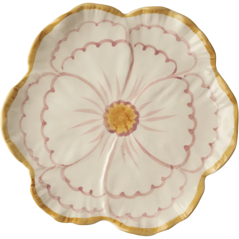 Keramisk Tallerken Blomsterformet 19,5 cm Med Gul Kant