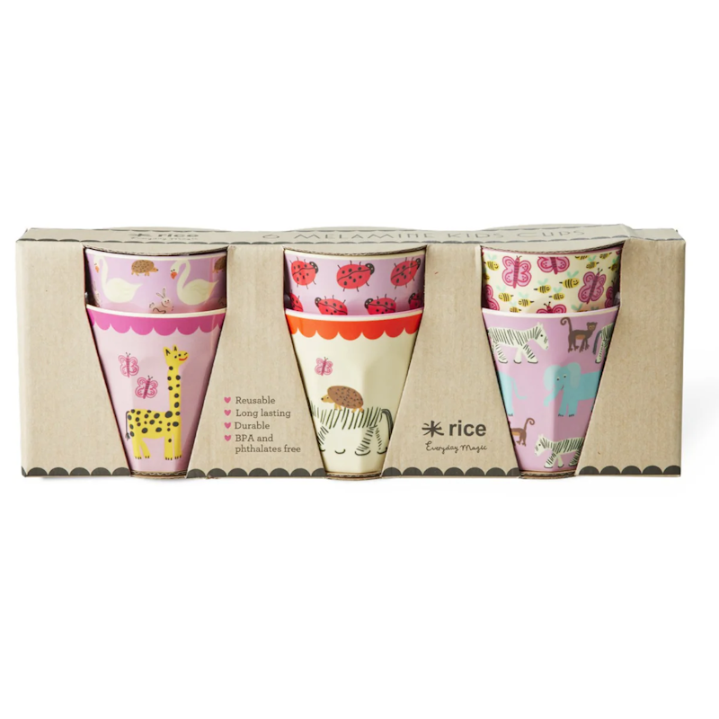 Melaminkopper 6-pk, Pink Wildlife