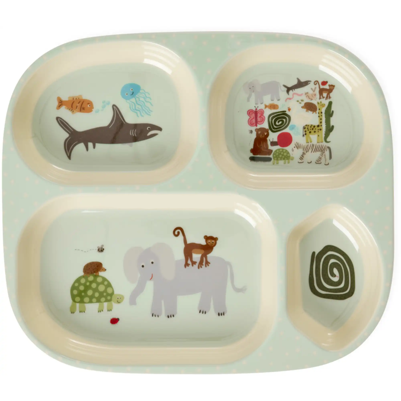 Melamintallerken Med 4 Rom, Mint Wildlife