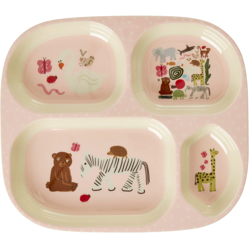 Melamintallerken Med 4 Rom, Pink Wildlife