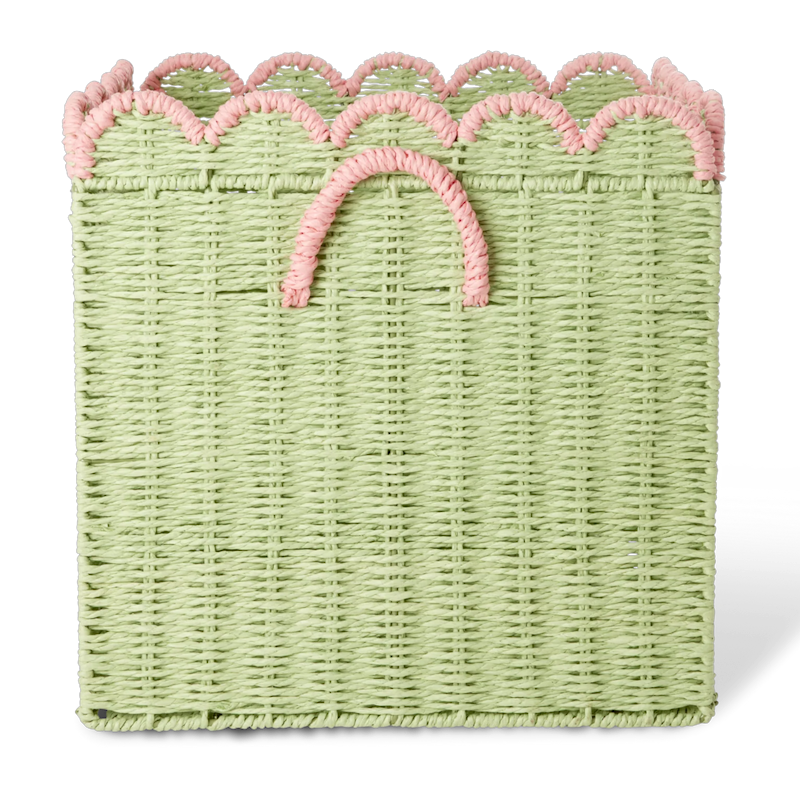 Paper Rope Kurv Sammenleggbar Med Skjellformede Kanter 33 cm, Grønn / Rosa