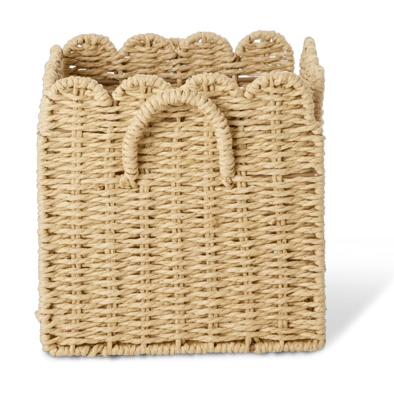 Paper Rope Kurv Sammenleggbar Med Skjellformede Kanter 20 cm, Naturlig