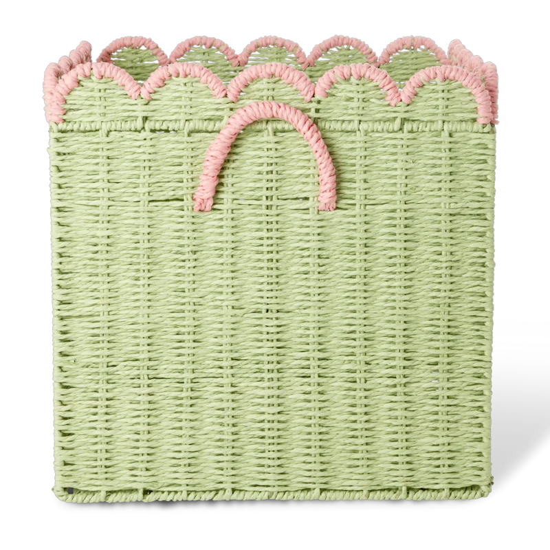 Paper Rope Kurv Sammenleggbar Med Skjellformede Kanter 33 cm, Grønn / Rosa
