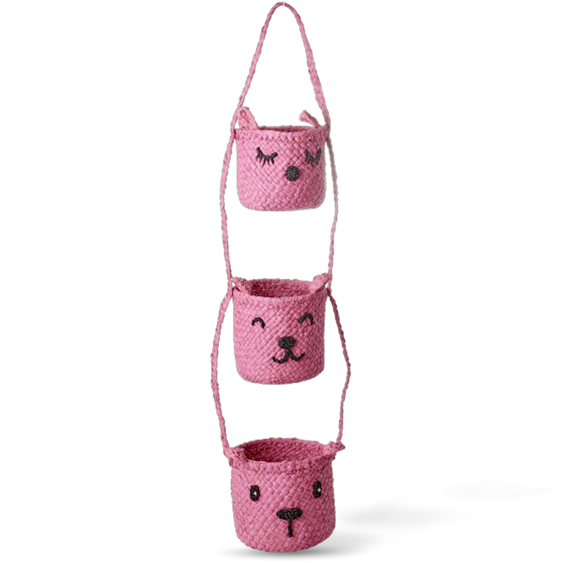 Raffia Hengeoppbevaring Med Dyrehoder, Rosa