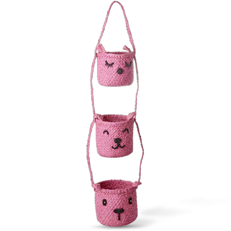 Raffia Hengeoppbevaring Med Dyrehoder, Rosa