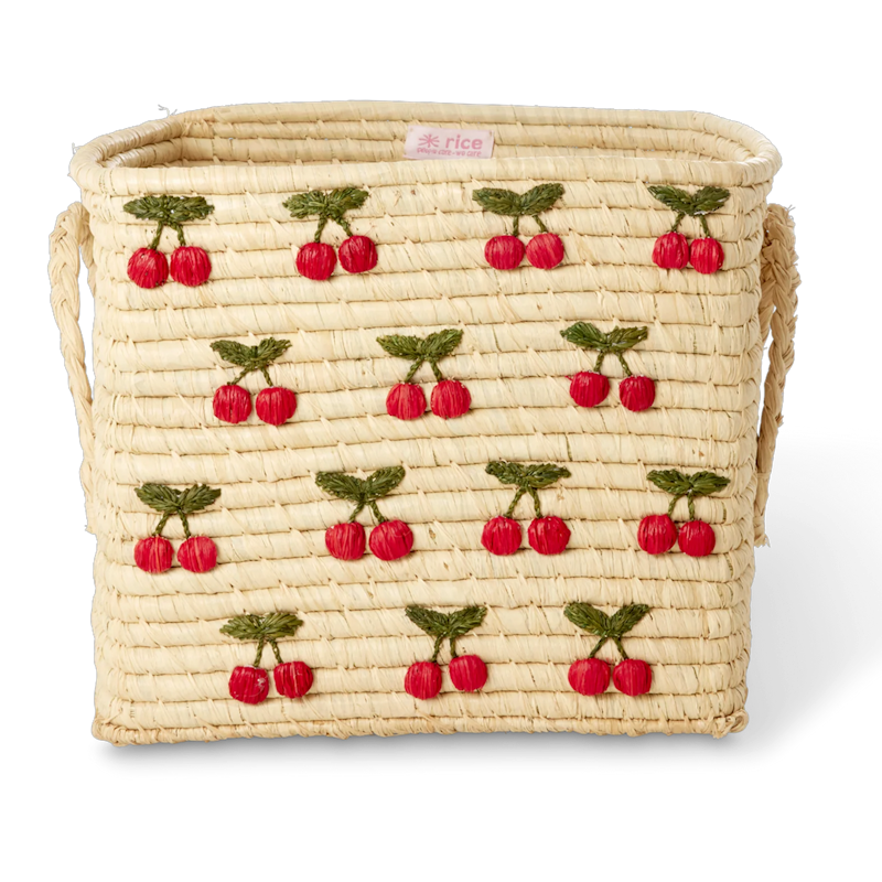 Raffia Kurv Kvadratisk Med Kirsebær