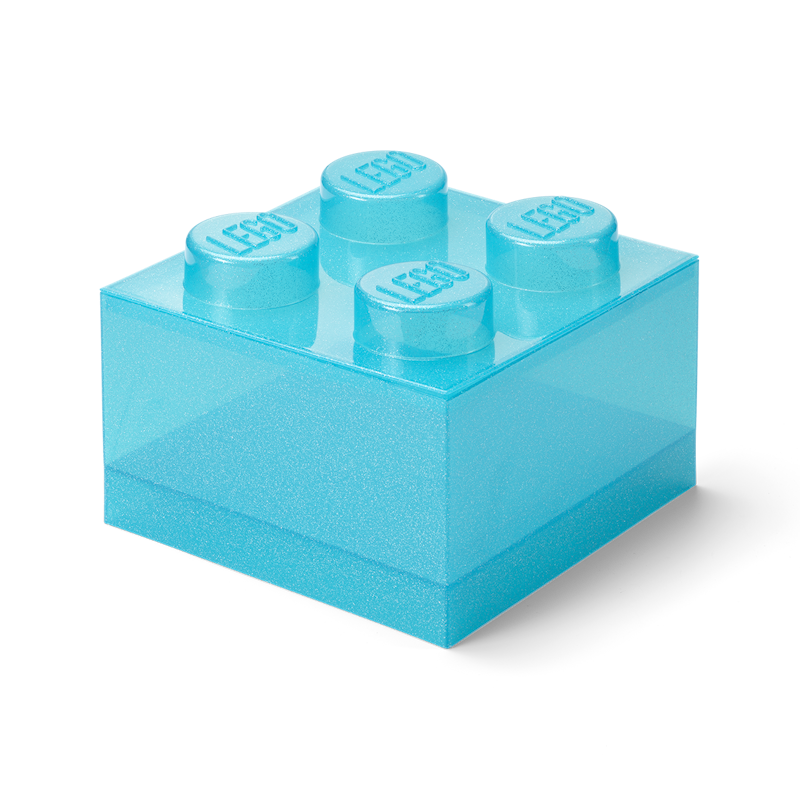 LEGO® Brick Boks Translucent 4 Knotter, Glitter Lyseblå