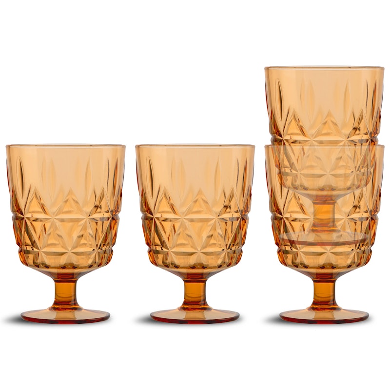 Picnic Juni Glass Med Fot 4-pk, Amber