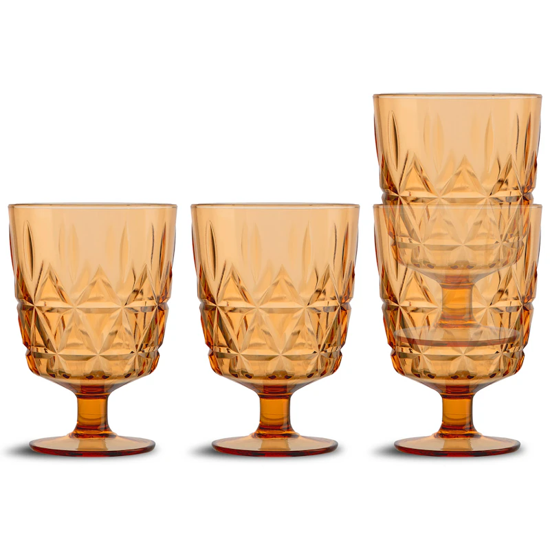 Picnic Juni Glass Med Fot 4-pk, Amber
