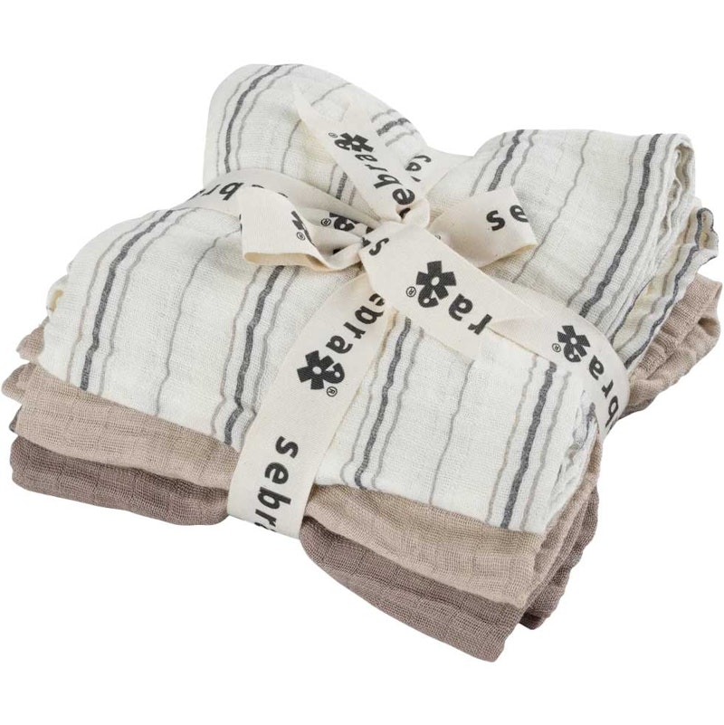 Muslin Babyteppe 3-pk, Cream Stripe