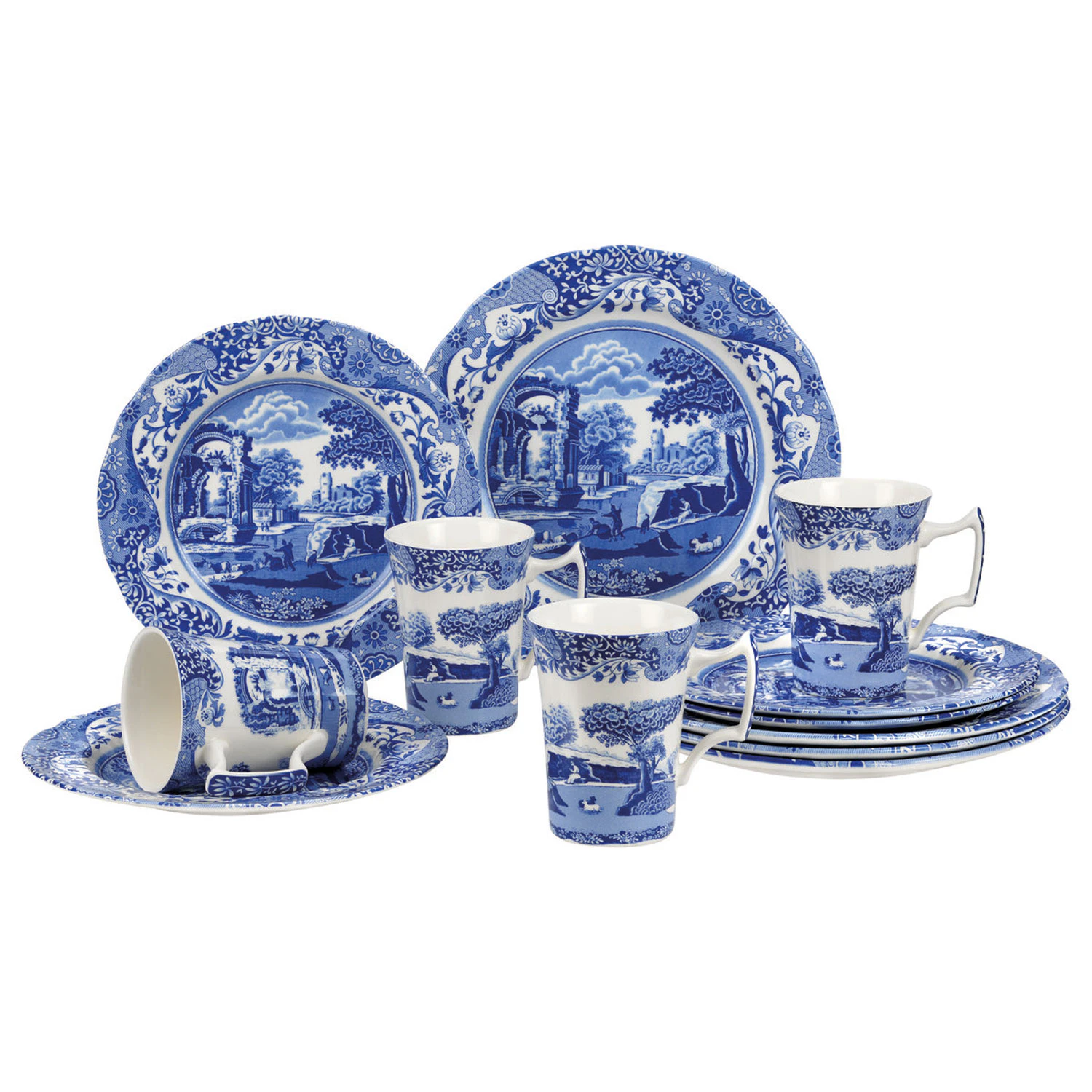 Spode Blue Italian Servise 12 Deler -  Serviser & Startsett Porselen Hvit - BLI8544