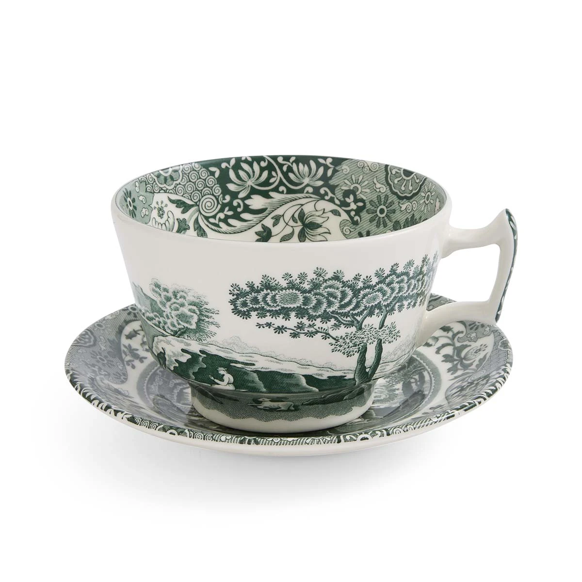 Spode Heritage Green Italian Frokostkopp Med Fat Gr&oslash;nn -  Kaffekopper Porselen Hvit - HGI1260