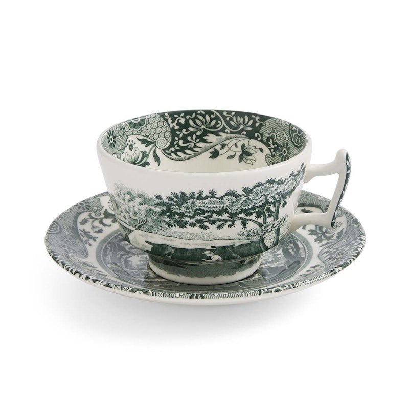 Heritage Green Italian Tekopp Med Tallerken, Grønn