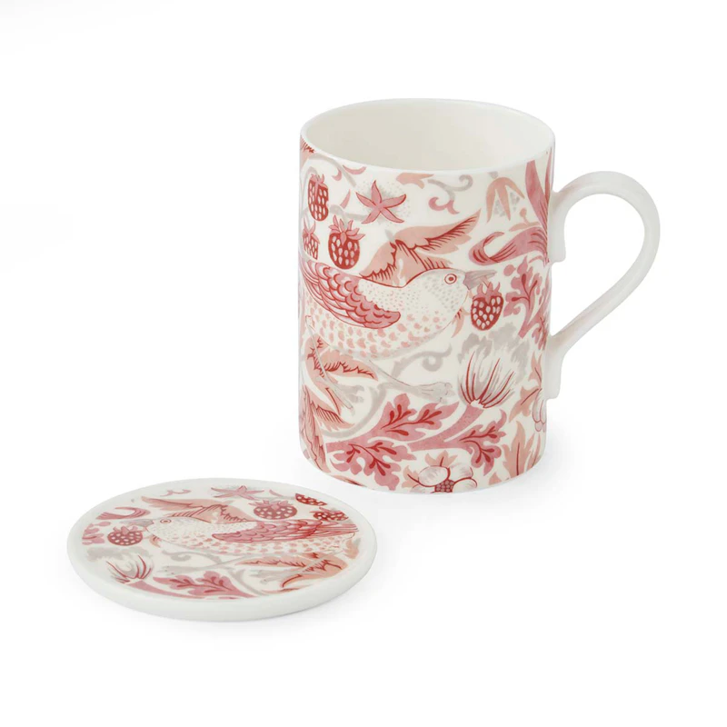 William Morris & Co Krus + glassunderlag, Strawberry Thief / Madder