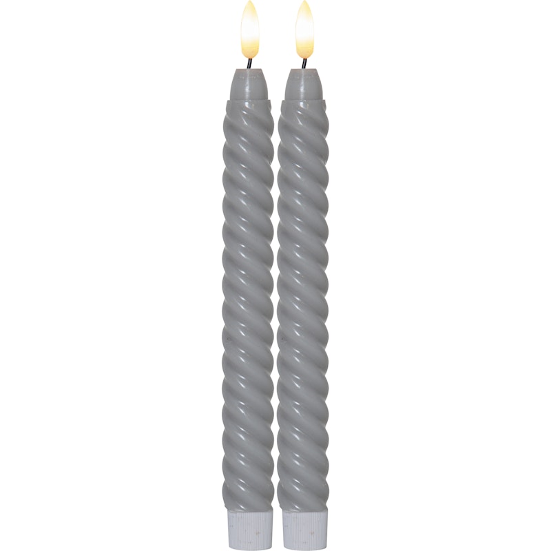 Flamme Swirl LED Antikklys 25 cm 2-pk, Grå