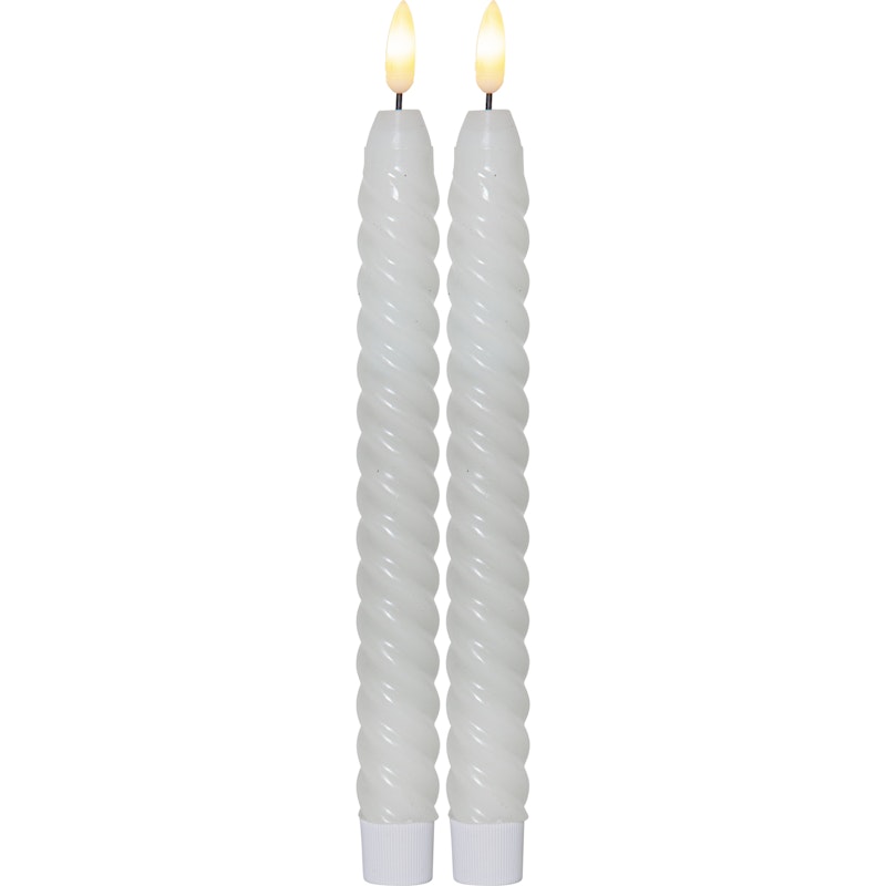 Flamme Swirl LED Antikklys 25 cm 2-pk, Hvit