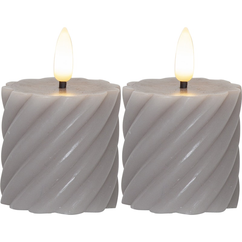 Flamme Swirl LED Kubbelys 7,5 cm 2-pk, Grå