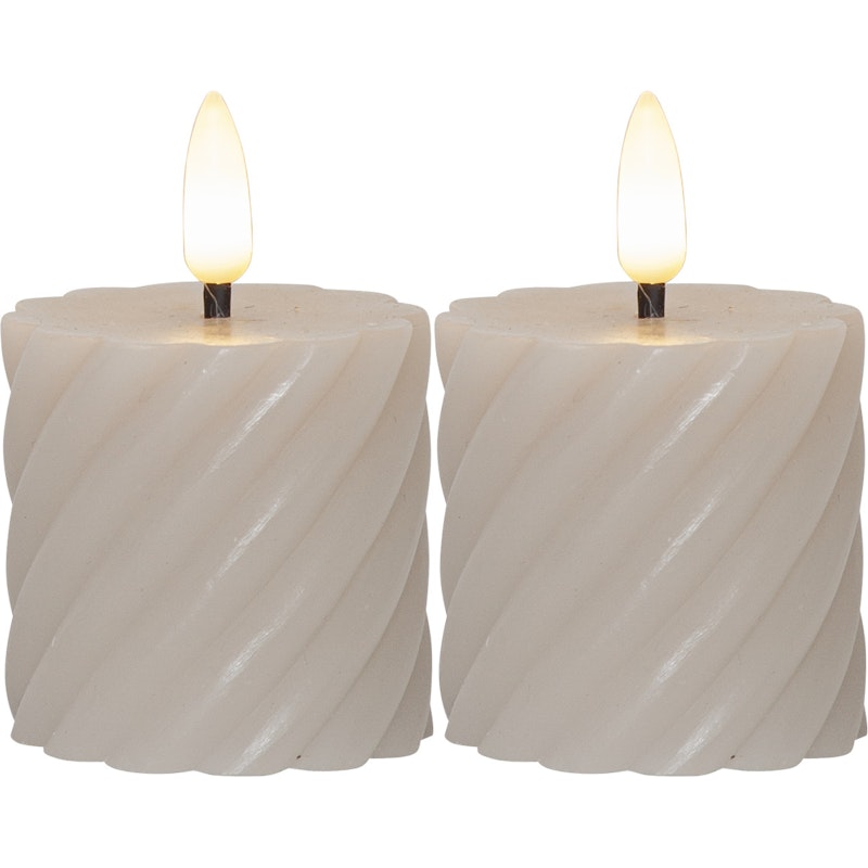 Flamme Swirl LED Kubbelys 7,5 cm 2-pk, Beige