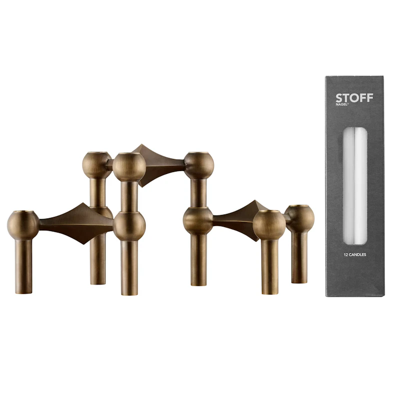 Nagel Lysestake 3-pk + 12 Stearinlys, Bronze Brass