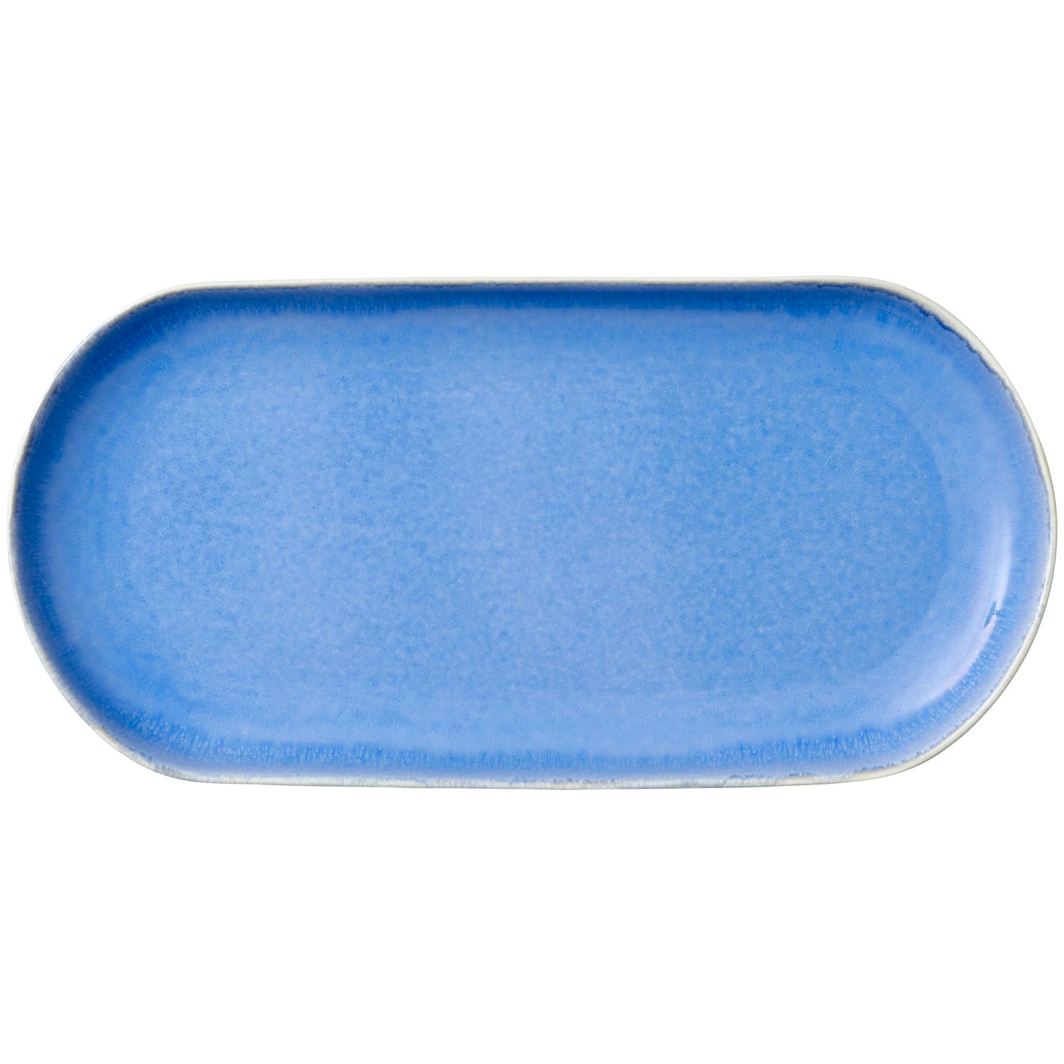 Studio Round North Serveringsfat 19x38 Cm Matte White/shiny River -  Serveringsfat Stengods Bl&aring; - 31712