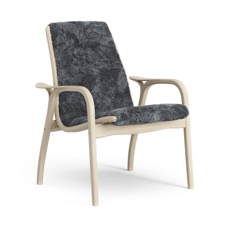 Laminett Lenestol Saueskinn, Hvitpigmentert Lakkert eik / Charcoal