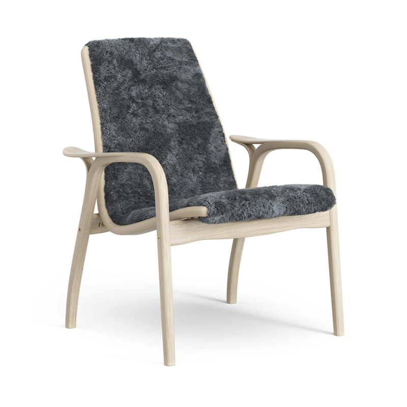Laminett Lenestol Saueskinn, Hvitpigmentert Lakkert eik / Charcoal