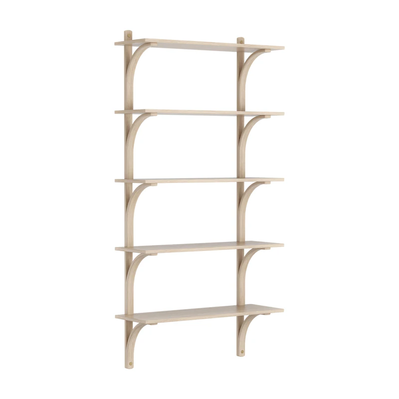 Levi Wall Shelf 90 cm Big, Brass / White Pigmented Oak