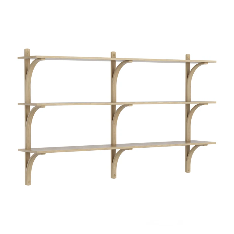 Levi Wall Shelf 180 cm Medium, Brass / Naturlack Oak