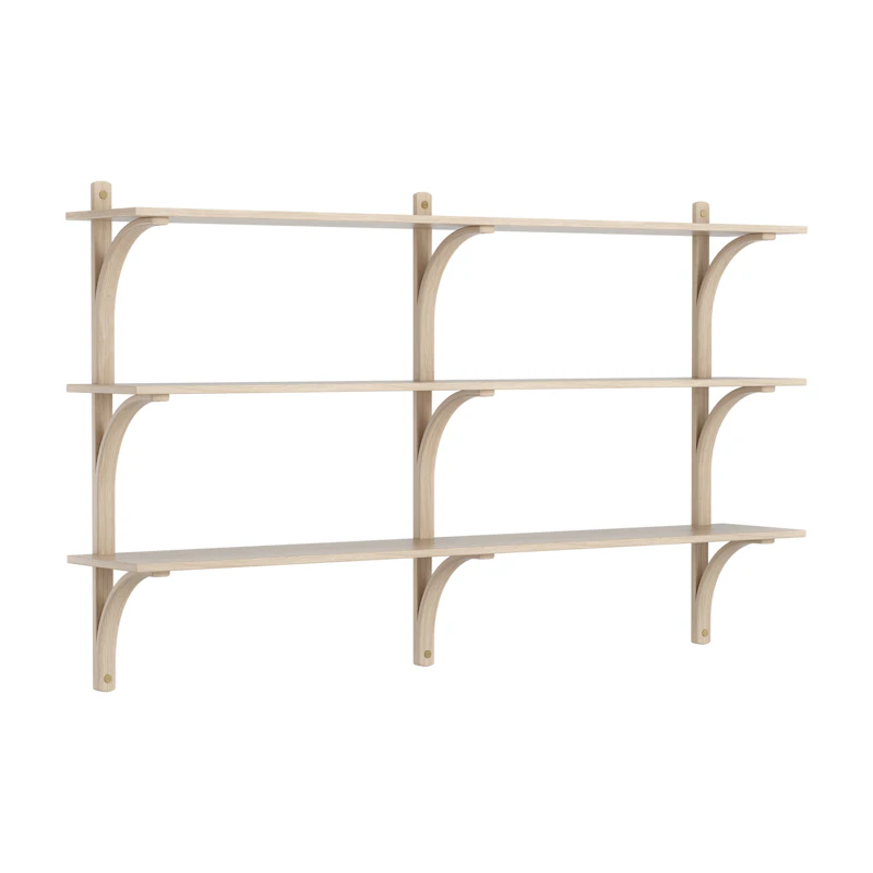 Levi Wall Shelf 180 cm Medium, Brass / White Pigmented Oak