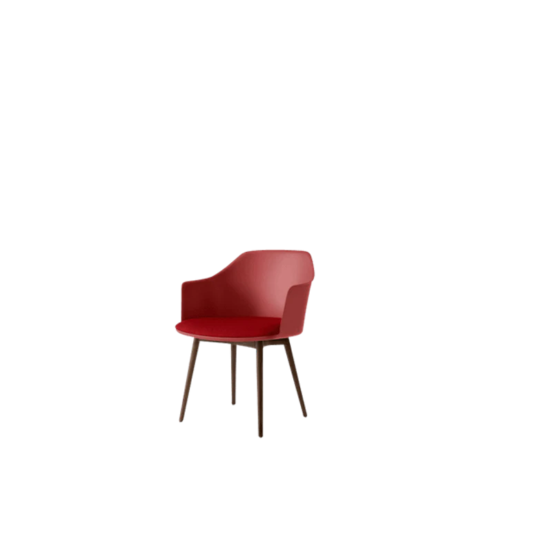Rely HW77 Spisestol Med Armlener Polstret Sete Vermilion Red/Lakkert Valnøtt/Vidar 0556
