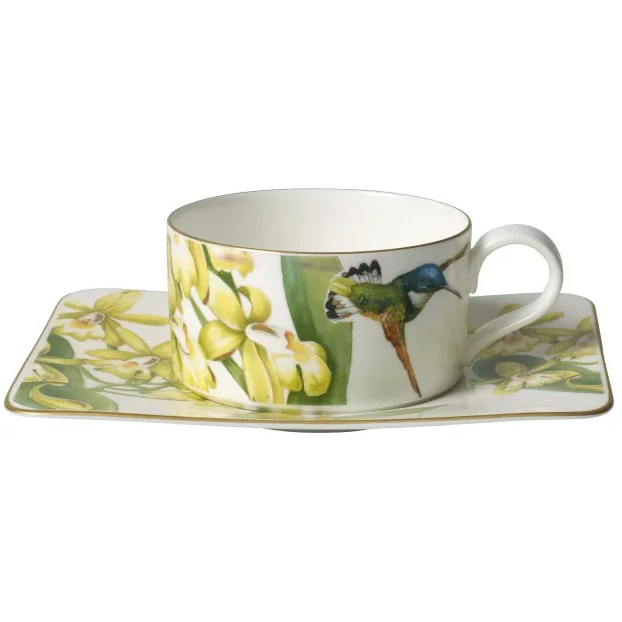 Villeroy & Boch Amazonia Tekopp Med Tallerken -  Tekopper Benporselen Gr&oslash;nn - 79181-79182