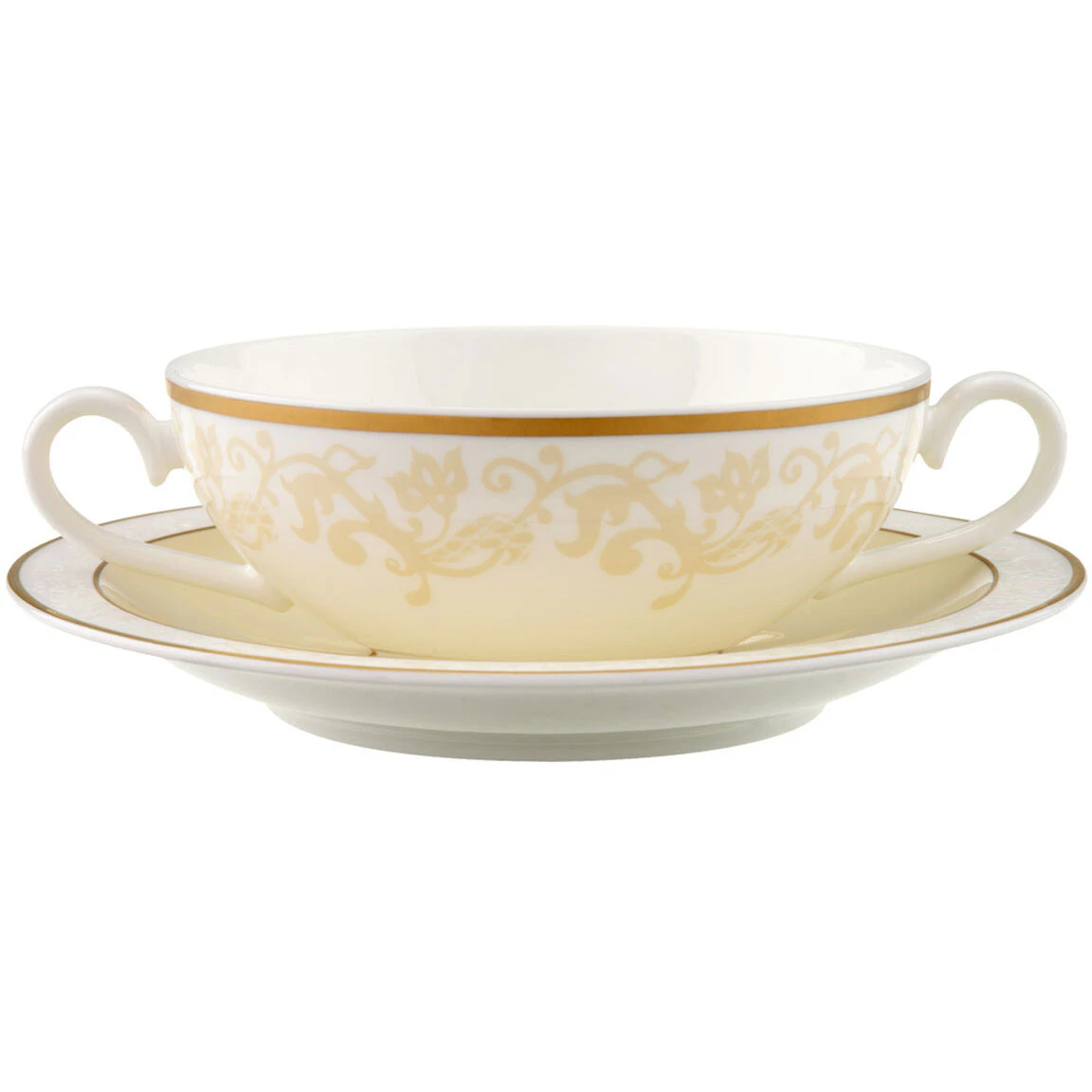 Villeroy & Boch Ivoire Suppekopp Med Tallerken -  Suppeterriner Benporselen Beige - 25090-25119