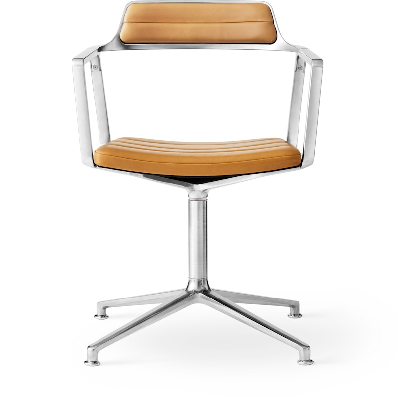 452 Svingstol med Føtter, Polert Aluminium / Kamelfarget Skinn
