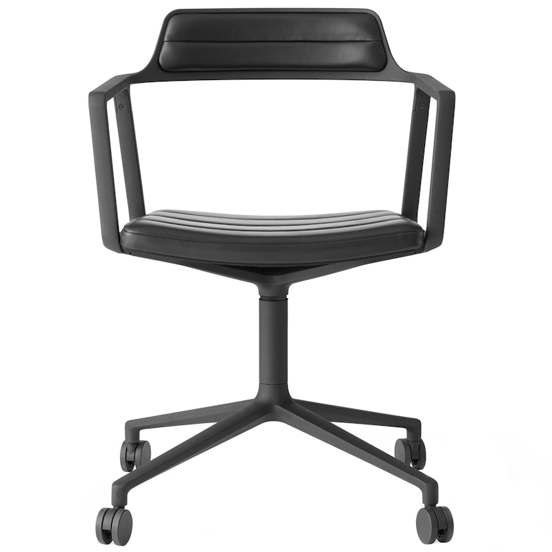 452 Svingstol med Hjul, Pudderlakkert Aluminium / Sort Skinn