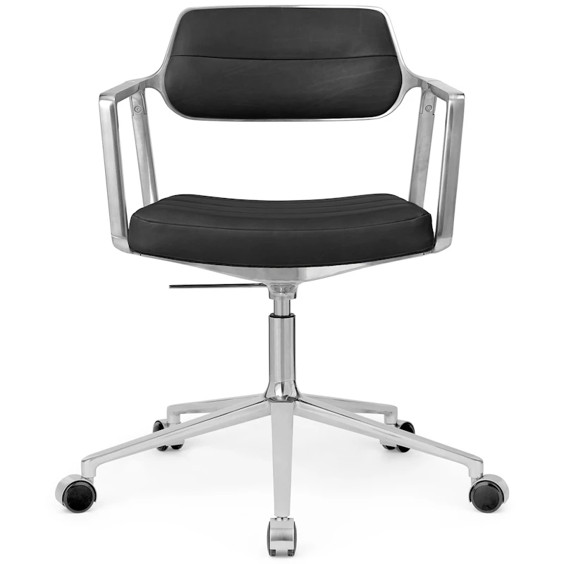 453+ Svingstol Med Hjul, Polert Aluminium / Black Leather
