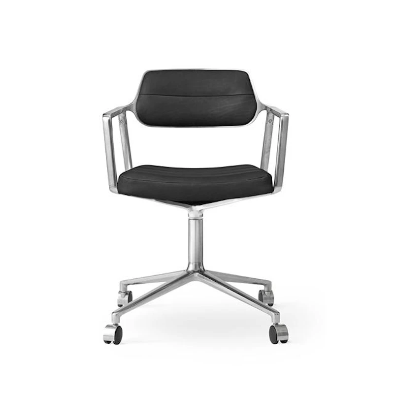 453 Svingstol Med Hjul Aluminium/Svart Lær