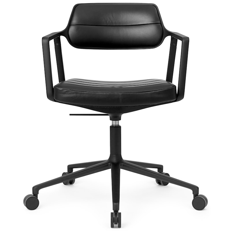 453+ Svingstol Med Hjul, Sort Aluminium / Black Leather