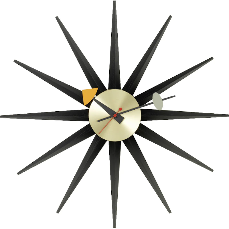 Sunburst Veggklokke, Svart / Brass