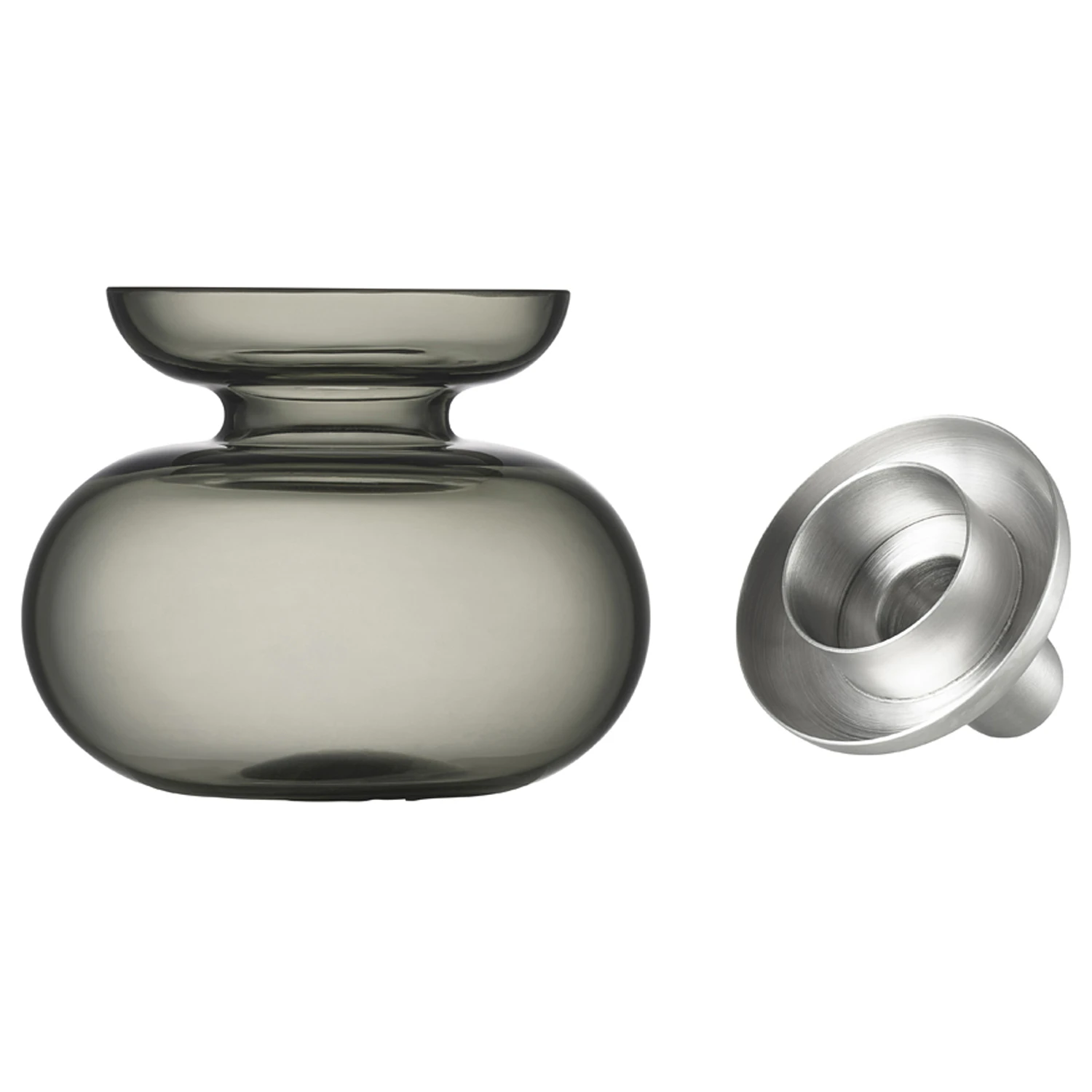 Zone Denmark Inu Vase / Lysestake Smoked Grey / Steel -  Lyslykter Munnbl&aring;st Glass St&aring;l - 36670