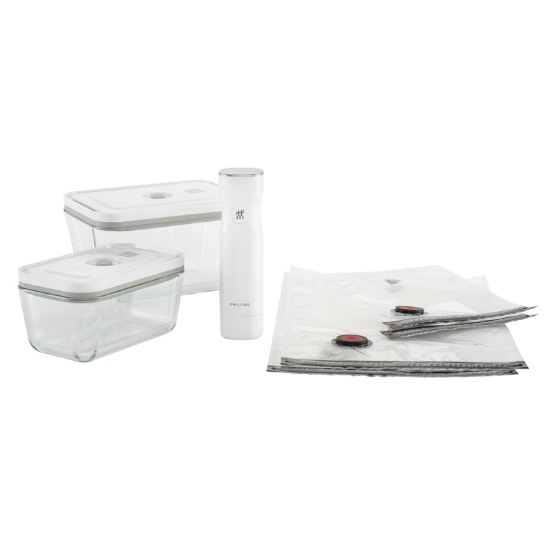 Fresh & Save Startsett med Vakuumpumpe / Poser / Beholdere I Glass, 7 Deler